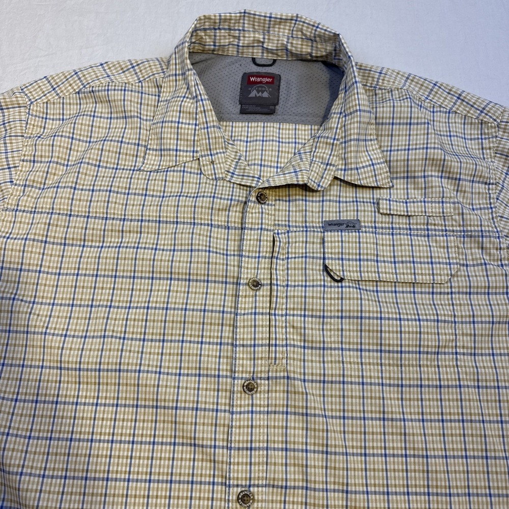 Wrangler Outdoor Mens 2XL YELLOW GRAY PLAID Regular Fit Casual Button-Up